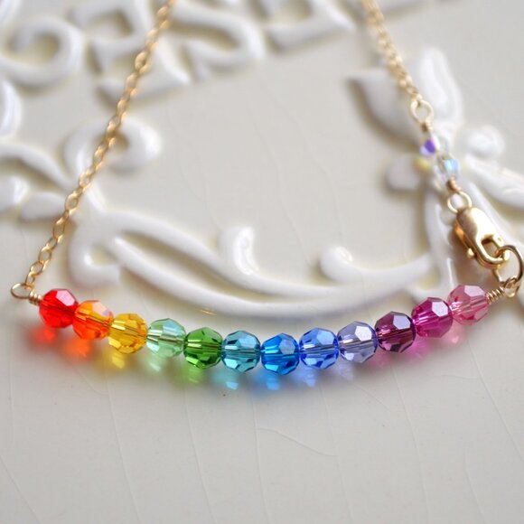 Handmade Rainbow Crystal Bracelet with Gold Filled Chain - Picture 9 of 11